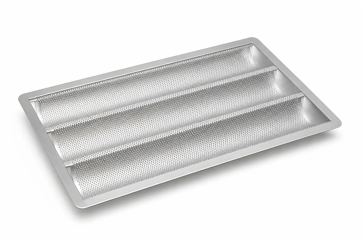 3-channel perforated aluminum baguette pan