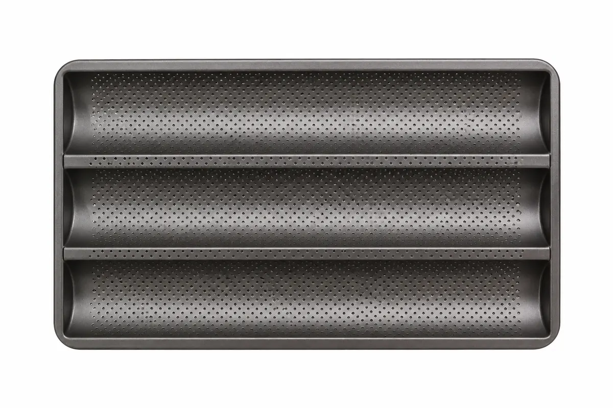 3-channel coated baguette pan, top view