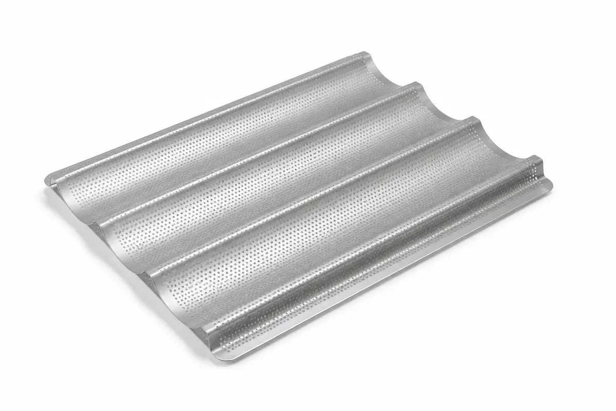 4-channel perforated aluminum baguette pan from the 4-channel and 5-channel range