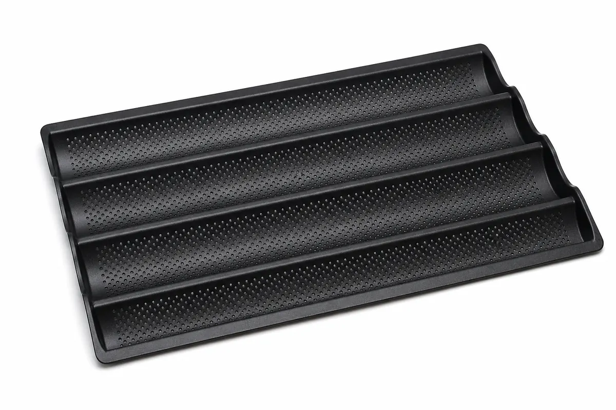 4-channel black non-stick perforated baguette pan
