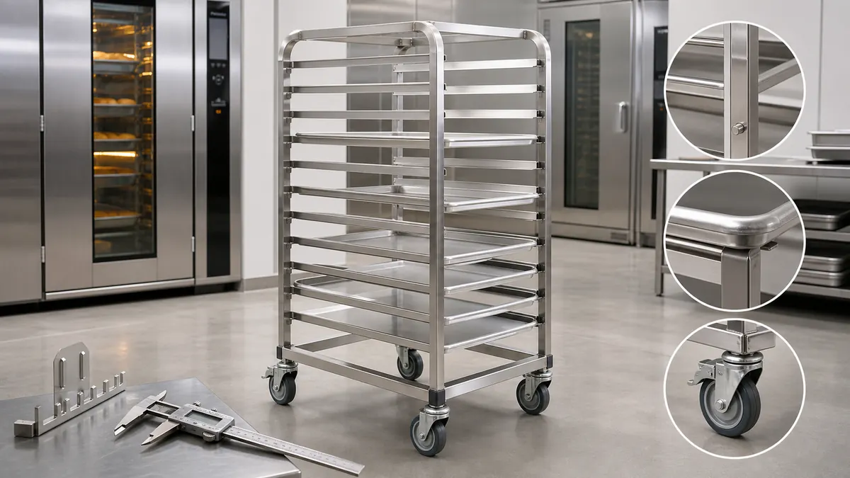 Commercial bakery rack trolley prepared for tray loading