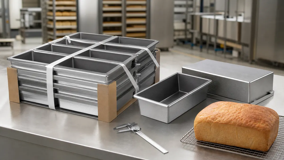 Commercial loaf pan sets prepared for industrial bakery sourcing
