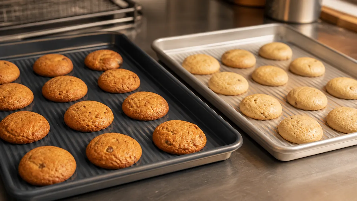 Dark coated baking pan for stronger browning