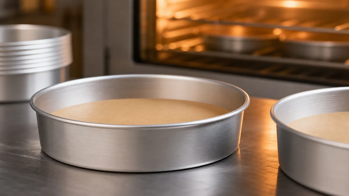 Light metal cake pans for even cake browning