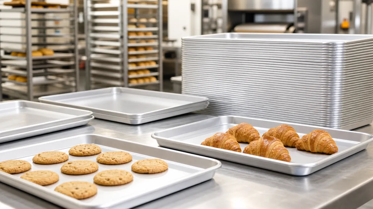 Light-colored metal sheet pans for consistent bakery production