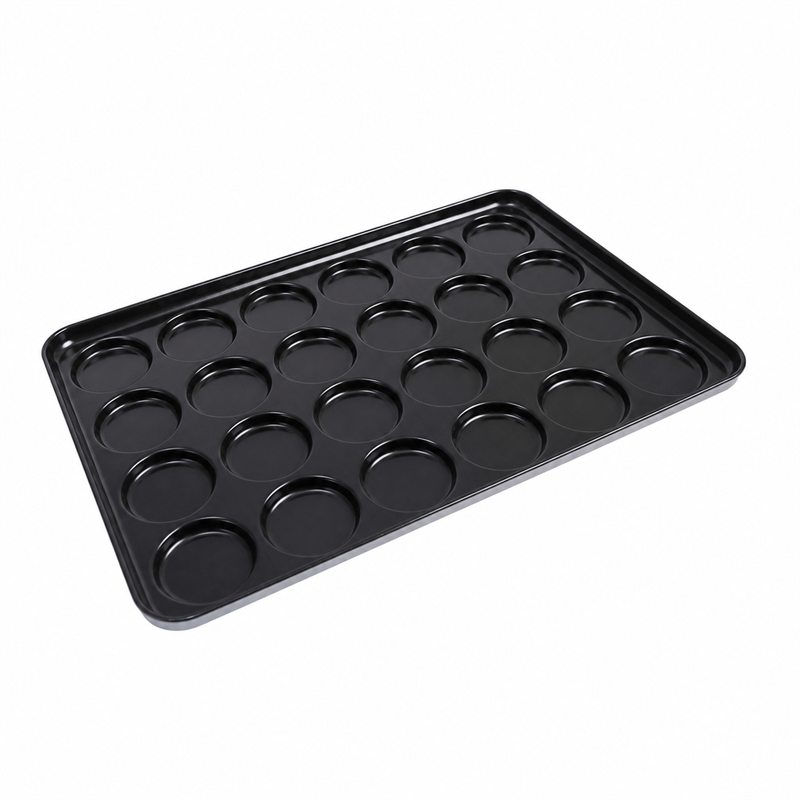 hamburger bun pan with round cavities for commercial bakery production
