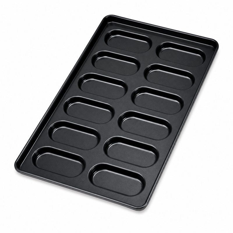 hot dog bun pan with elongated cavities for bakery production