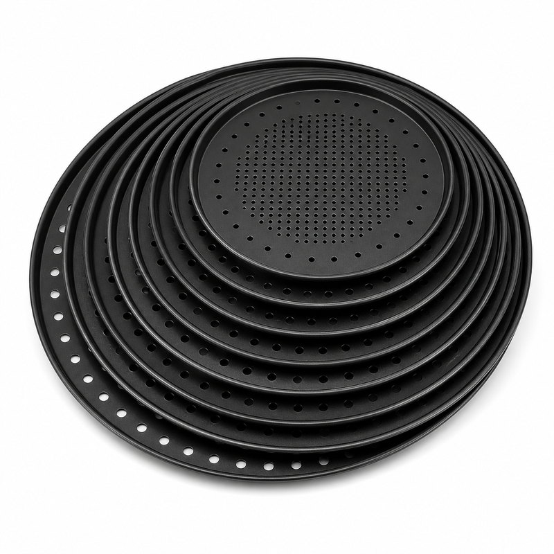 perforated commercial pizza pan with defined hole pattern